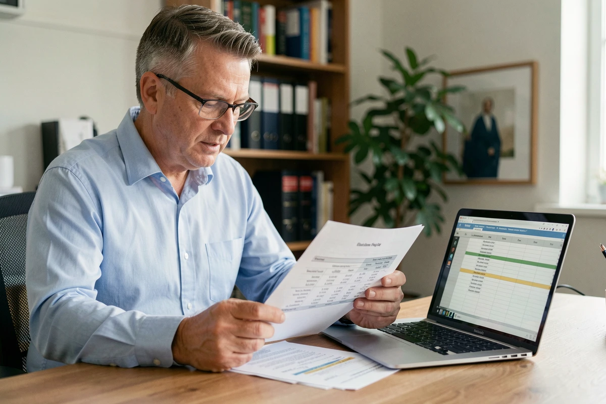 Comptable analysant les charges de copropriété et la fiscalité d'un studio T1