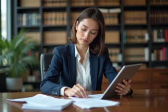 Femme d'affaires en réunion dans un bureau moderne