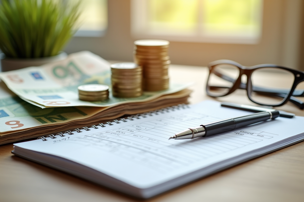 Billets euros et calculs financiers sur une table en bois