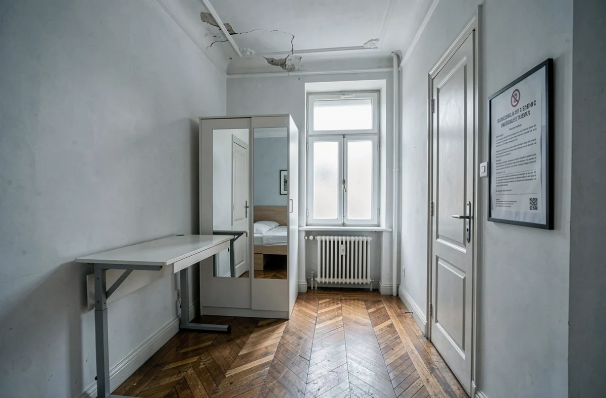 Chambre meublée de moins de 9m2 en location courte durée avec affichage réglementaire obligatoire