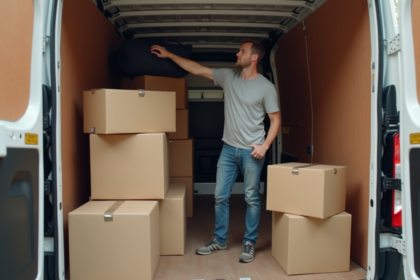 Homme moyenâge en jeans chargeant des sacs dans une camionnette