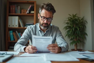 Comptable examinant des documents fiscaux liés à la location meublée et à la taxe d'habitation