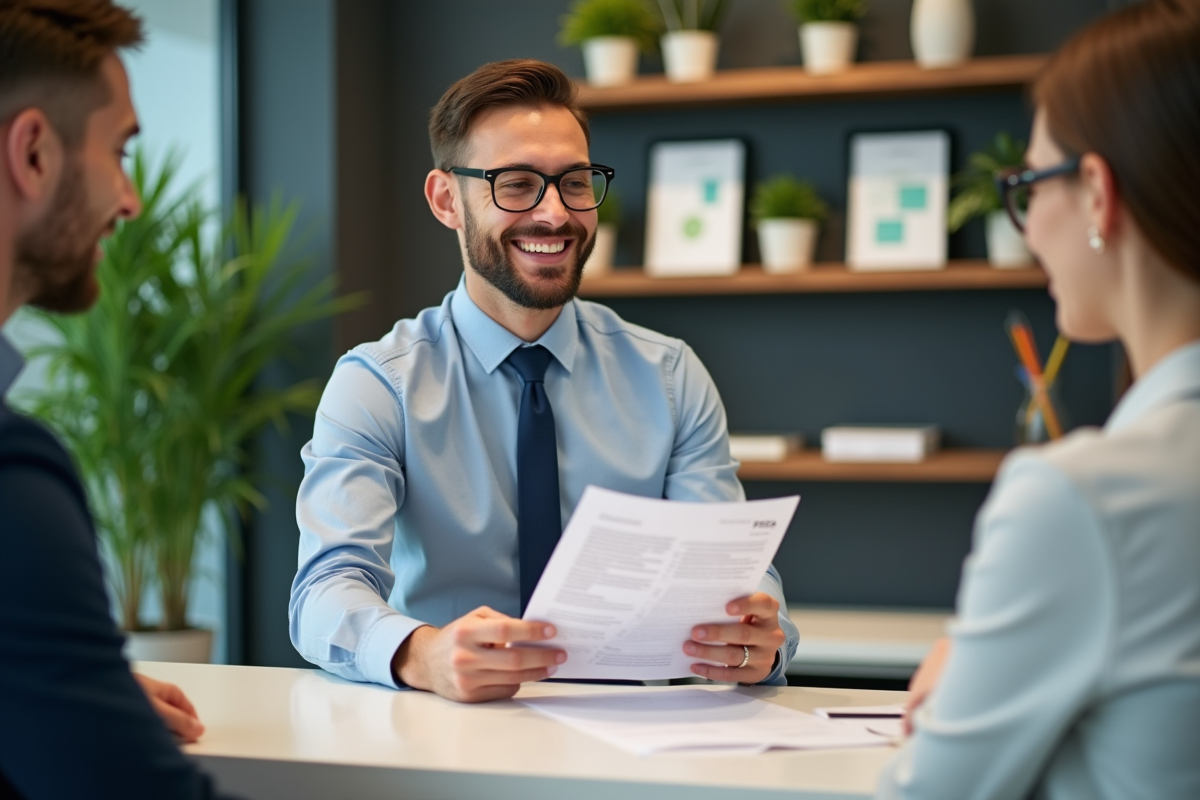 Conseiller bancaire remettant un formulaire Eco PTZ à un client