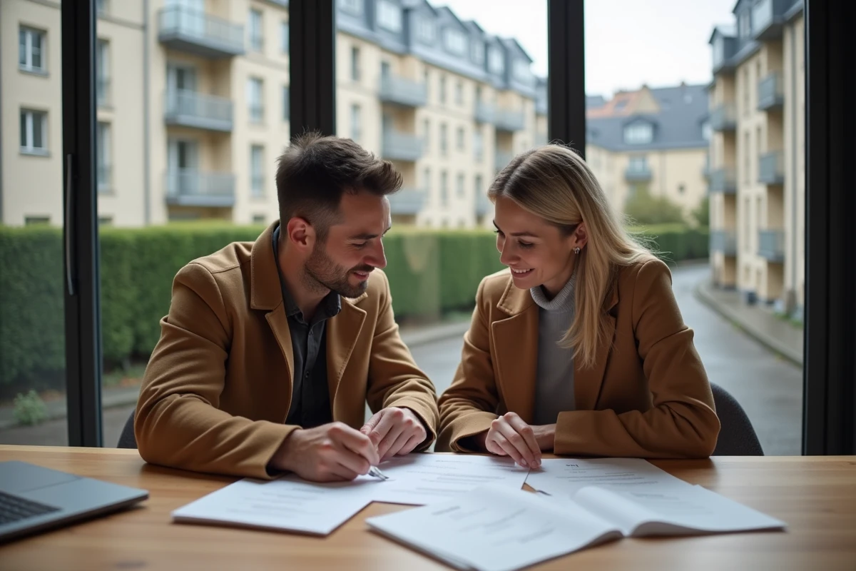Couple consultant des documents immobiliers dans un appartement de la petite couronne parisienne en 2026