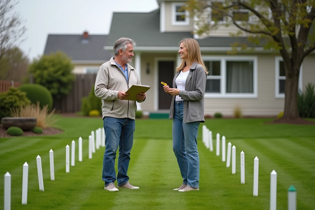 Un couple en extérieur mesure un terrain de jardin urbain