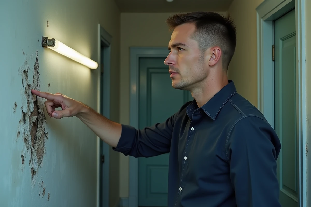 Locataire montrant des dégradations dans son appartement pour justifier une plainte auprès du bailleur