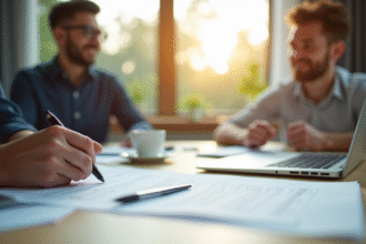 Personne remplissant un formulaire Eco PTZ dans un bureau lumineux