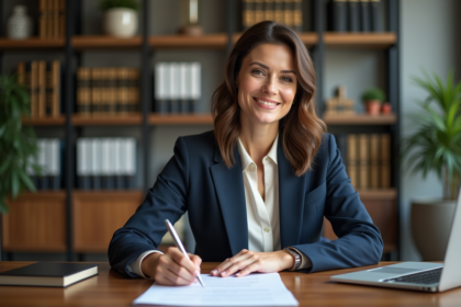 Femme d'affaires souriante dans un bureau moderne