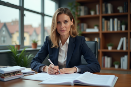 Femme d affaires professionnelle examine des papiers