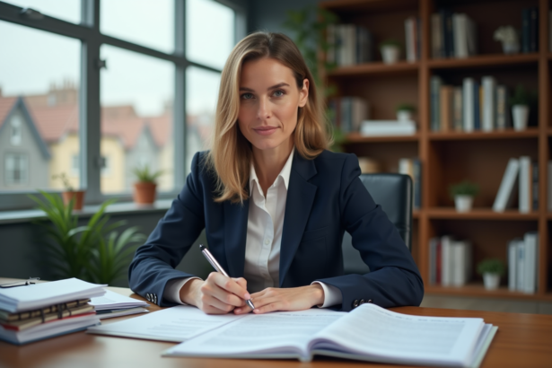 Femme d affaires professionnelle examine des papiers