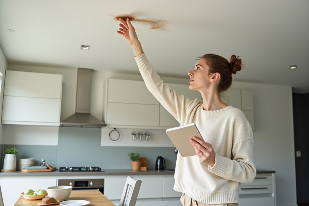 Jeune femme vérifiant une tache d