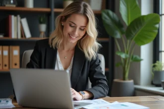 Femme d affaires dans un bureau moderne pour l immobilier