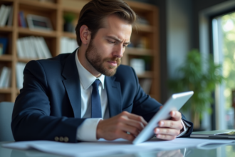 Homme en costume regardant des graphiques d'investissement