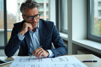 Homme d'affaires en costume dans un bureau moderne