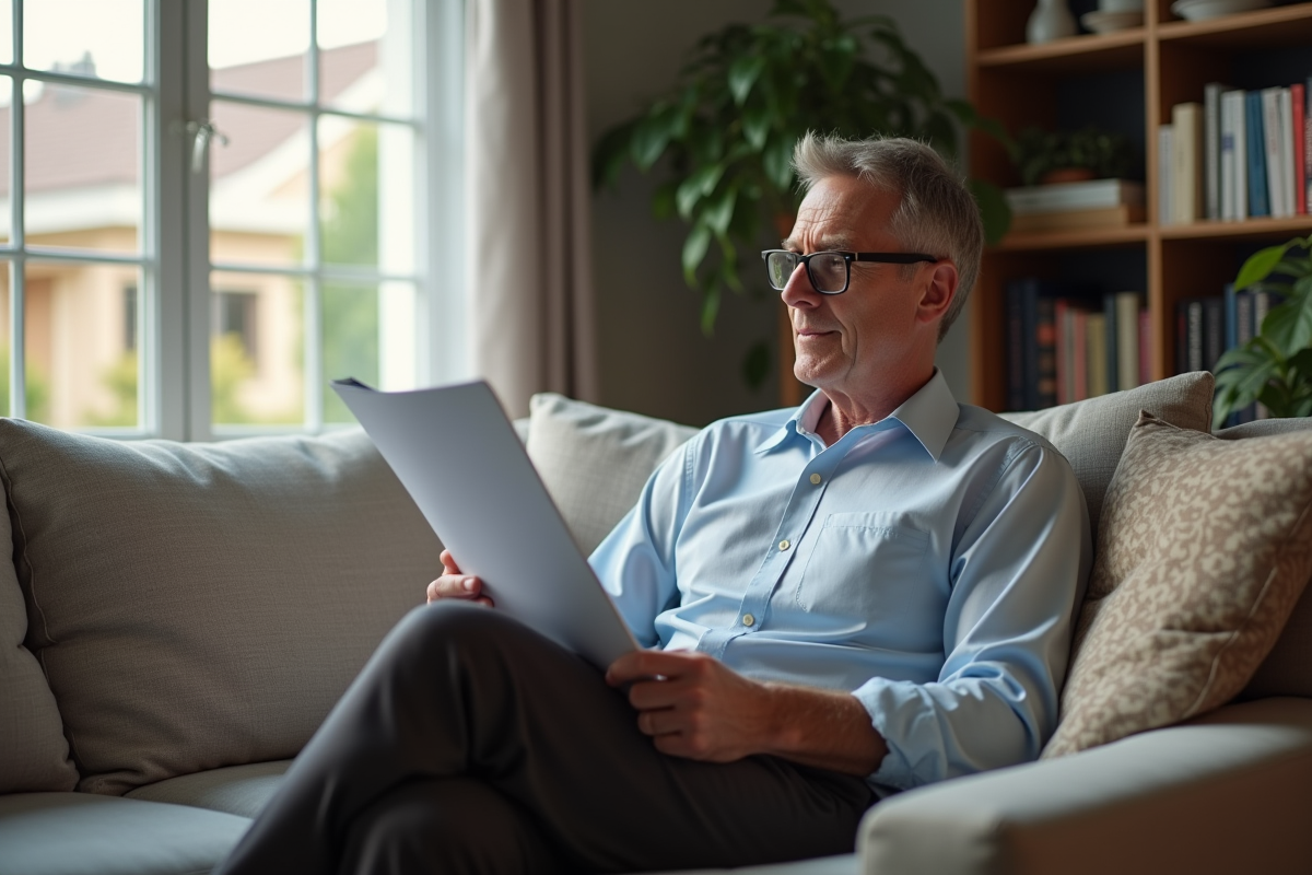 Homme détendu examinant une police d