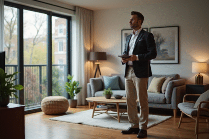 Homme d'âge moyen dans un salon moderne et chaleureux