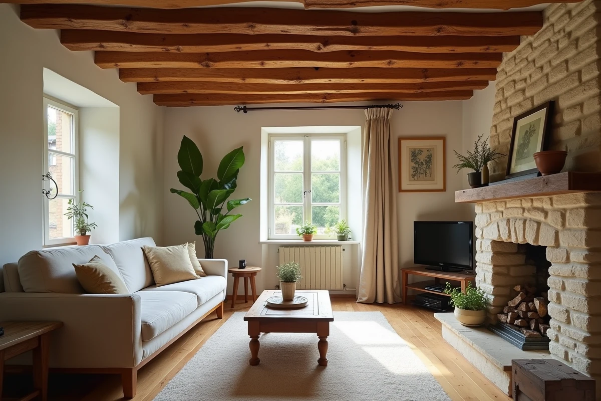 Intérieur chaleureux d'une petite maison en location entre particuliers en Seine-Maritime avec jardin