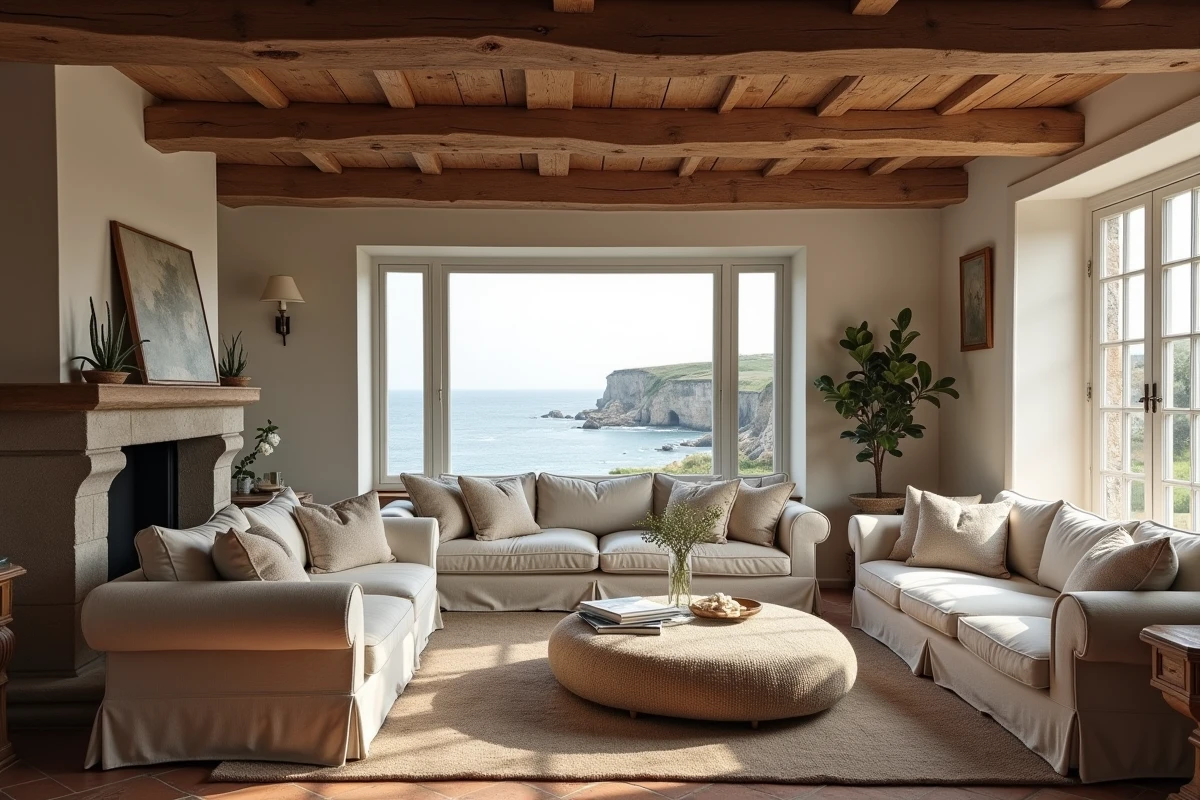 Intérieur d'une maison normande en bord de mer aménagée pour la location saisonnière