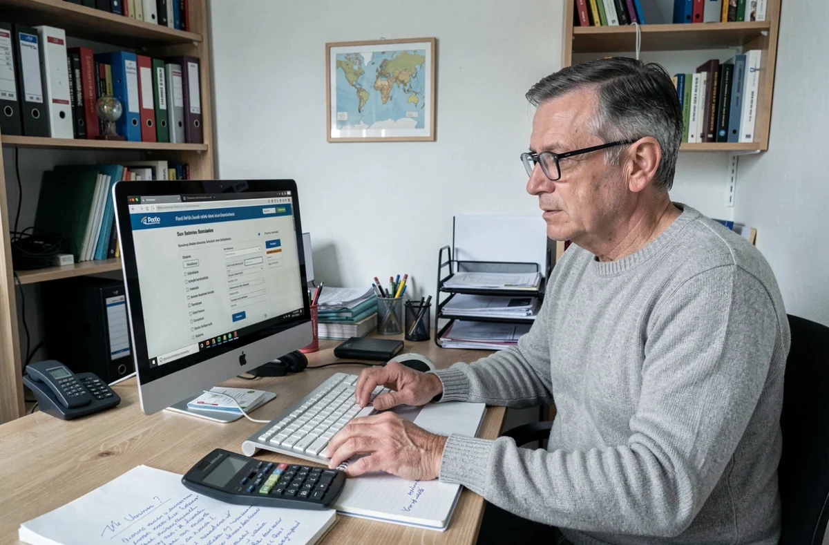 Investisseur immobilier calculant seul la prolongation de son dispositif Pinel sur ordinateur dans un bureau à domicile
