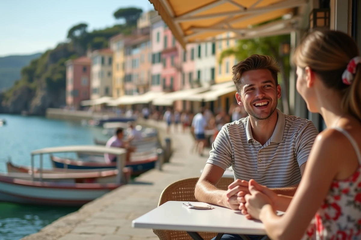 Jeune homme discutant dans un café au bord de l