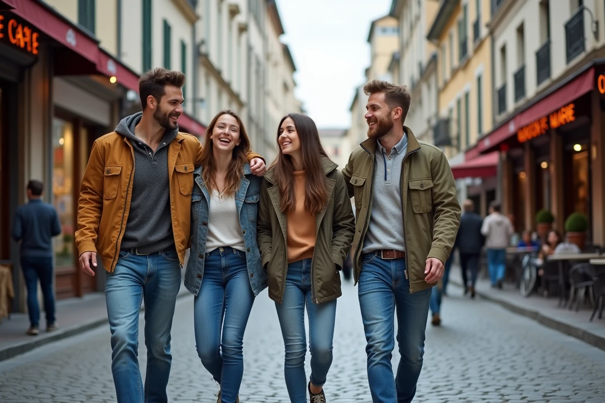 Groupe de jeunes adultes riant dans la rue de Grenoble