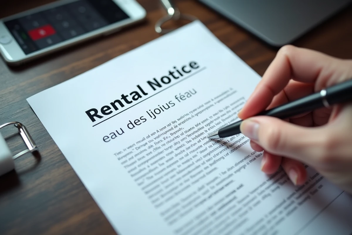 Lettre de préavis de location et formulaire d'état des lieux posés sur un bureau avec stylo