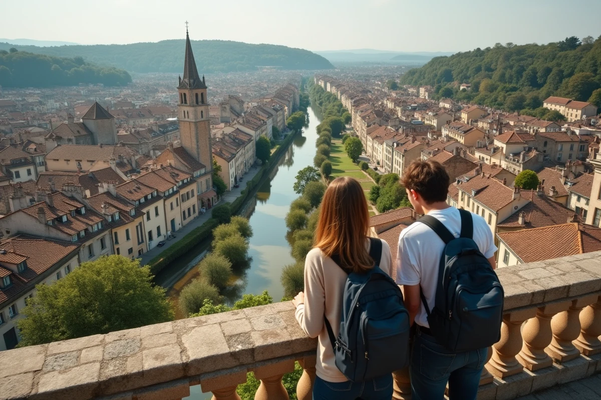 Vue panoramique sur les toits et quartiers de Bergerac depuis un point de vue en hauteur