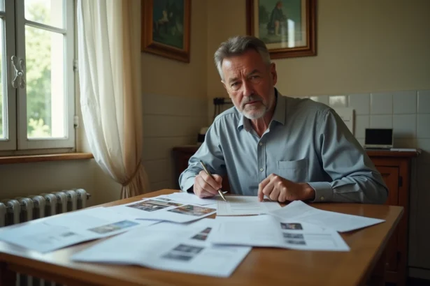 Propriétaire accusé à tort de vice caché examinant des documents immobiliers à son domicile