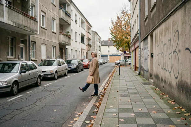 Rue résidentielle défraîchie à Blois avec immeubles anciens et commerces fermés, illustrant les quartiers à éviter pour vivre sereinement