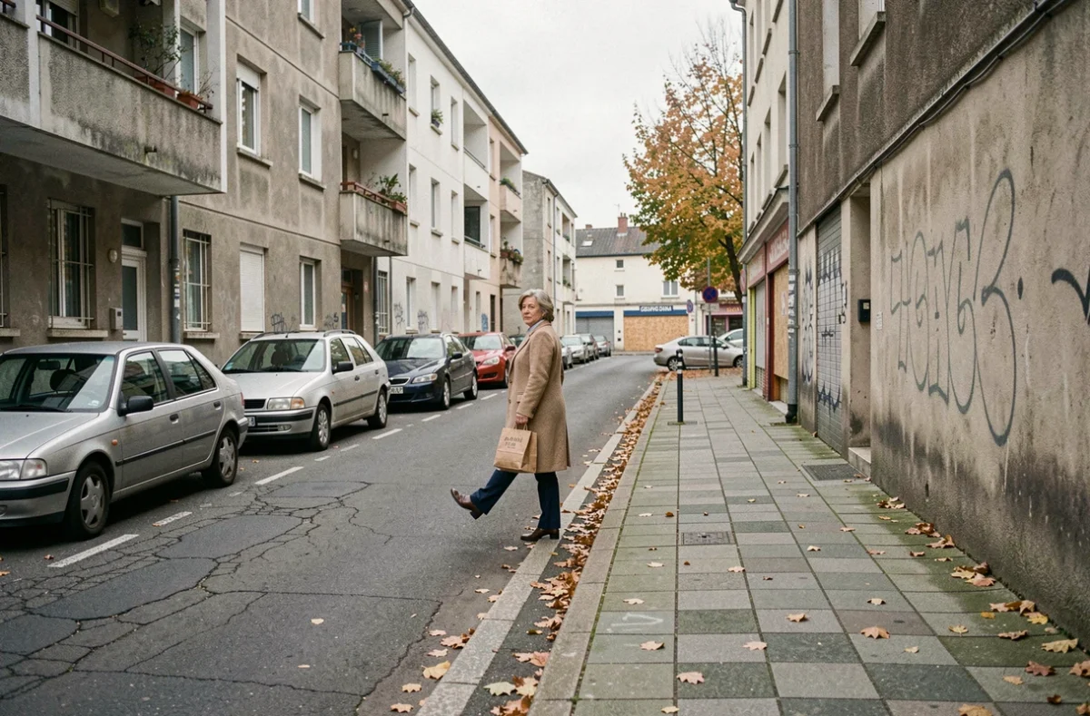 Rue résidentielle défraîchie à Blois avec immeubles anciens et commerces fermés, illustrant les quartiers à éviter pour vivre sereinement