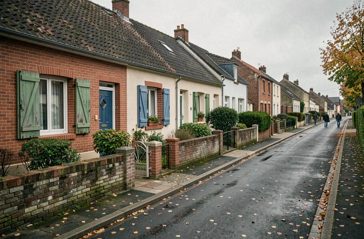 Rue résidentielle typique d'une ville de Seine-Maritime avec maisons à louer et architecture normande